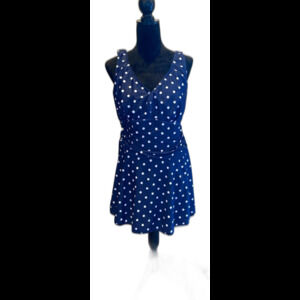 Swimsuit 2 Piece Plus 3X Modest Navy Polka Dot Rouching‎ Separate Short Bottoms